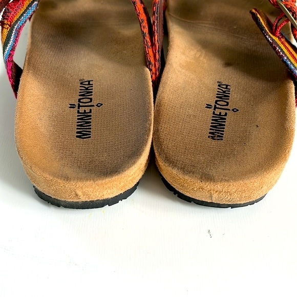 MINNETONKA RAZ Women’s 7 Boho Festival Rainbow Leather Woven Sandals Slides - Picture 4 of 10